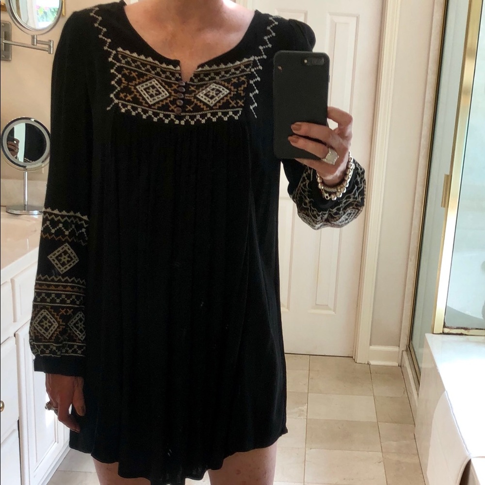 FREE with purchase: Black gauze dress w/ Aztec design embroidery, Sz S